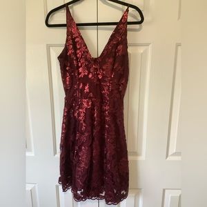 Dress the Population Red Lace Sequin Morgan Dress